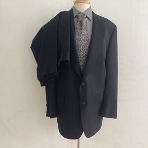 Norman Hilton Vintage Black with Blue Pinstripe Suit 48R